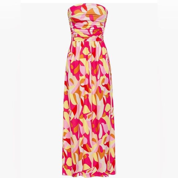 Grace Karin Dresses & Skirts - GRACE KARIN Women Strapless Casual Ruched Long Maxi Dress Pockets XL Yellow Pink